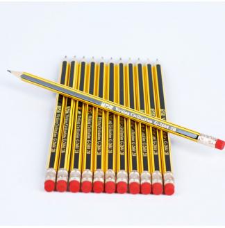 椴木黄抽黑抽条2B木杆铅笔带橡皮