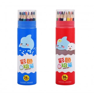 跳跳海豚三角木杆圆纸筒24色彩色铅笔(G-2629...